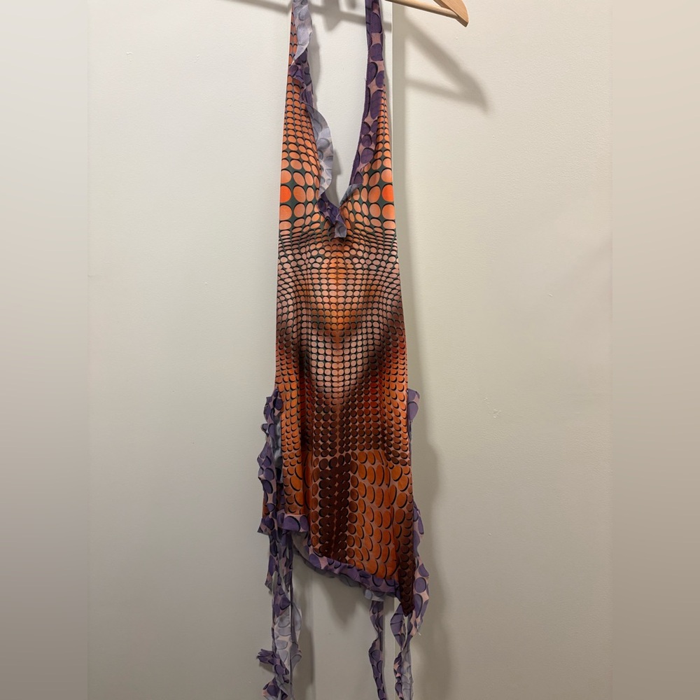 Patterned Orange and Purple Halter Dress